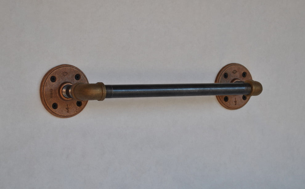 Nemo II - Brass and Steel Plumbing Pipe Towel Bar, 12"
