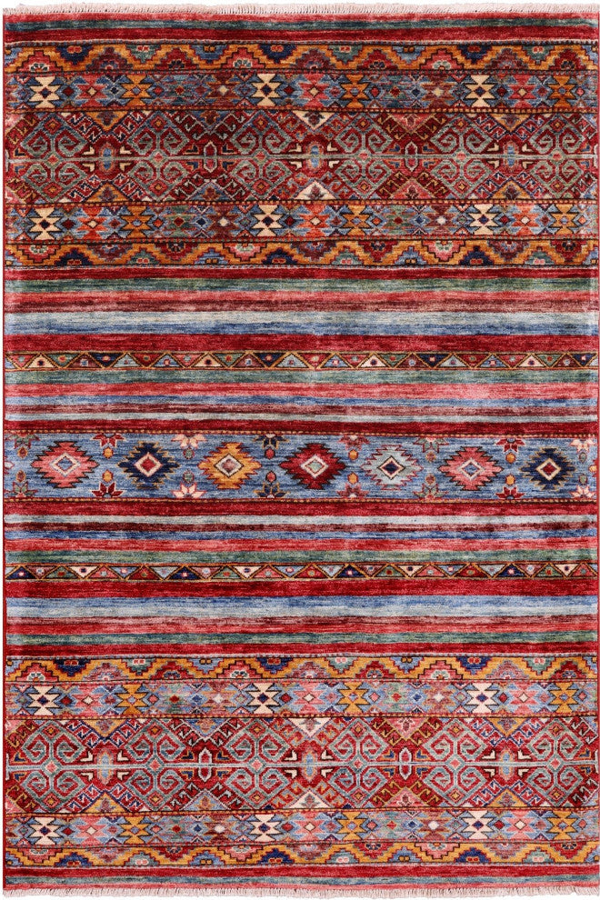 3' 11" X 5' 10" Hand Knotted Khorjin Super Kazak Wool Rug Q5220