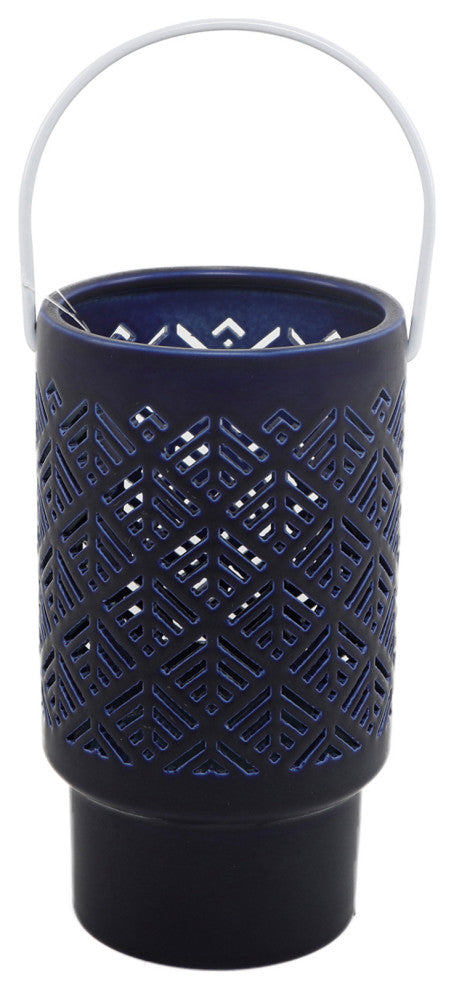 8In Led Herringbone Ceramic Lantern