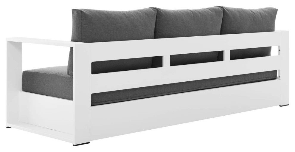 Sectional Sofa Table Set, White Gray, Aluminum, Modern, Outdoor Patio