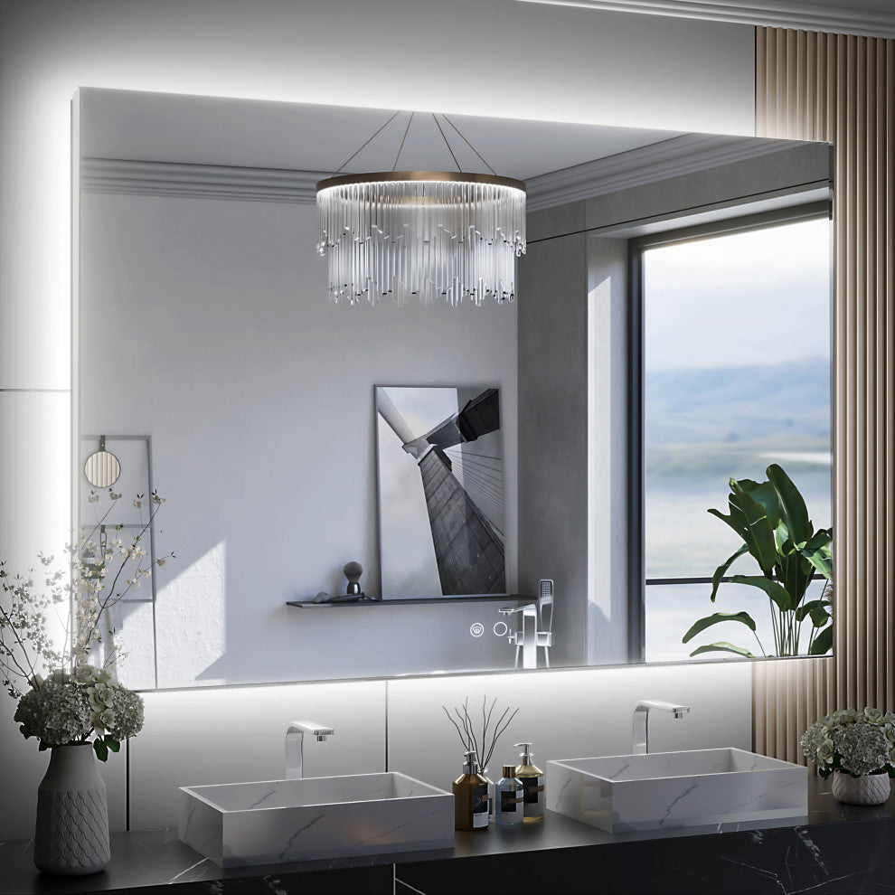 Backlit LED Mirror for Bathroom, Anti-Fog Dimmable, Silver, 48x32
