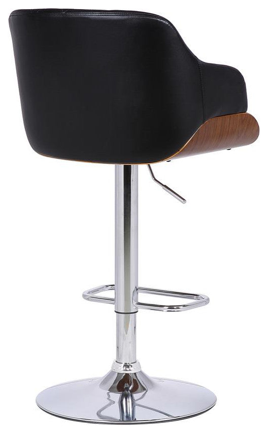 Toby Contemporary Adjustable Barstool in Chrome Finish with Black Faux Leather