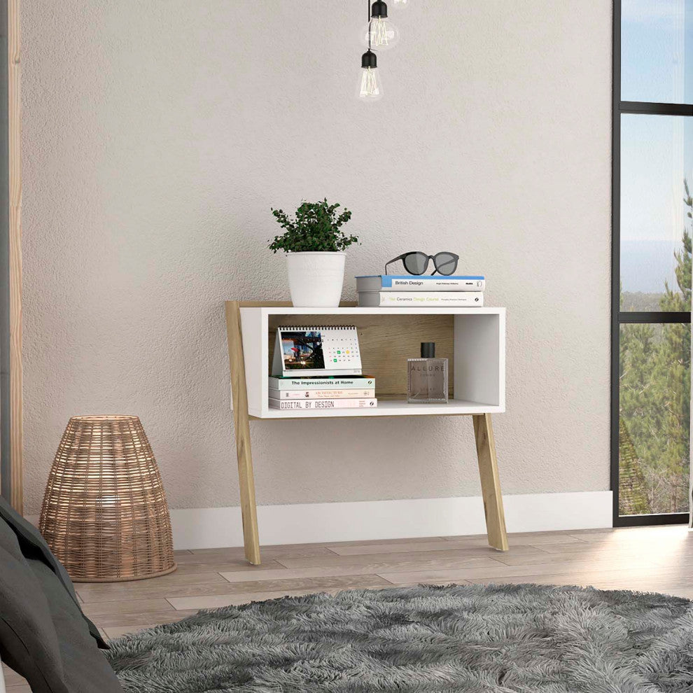 FM FURNITURE Denver Night Stand, with Light Oak Finish - White