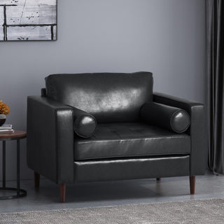 Vernon Contemporary Tufted Club Chair, Midnight + Espresso