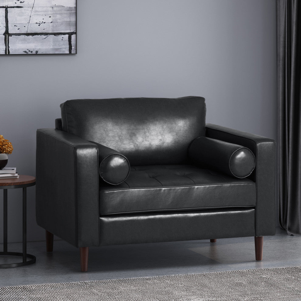 Vernon Contemporary Tufted Club Chair, Midnight + Espresso