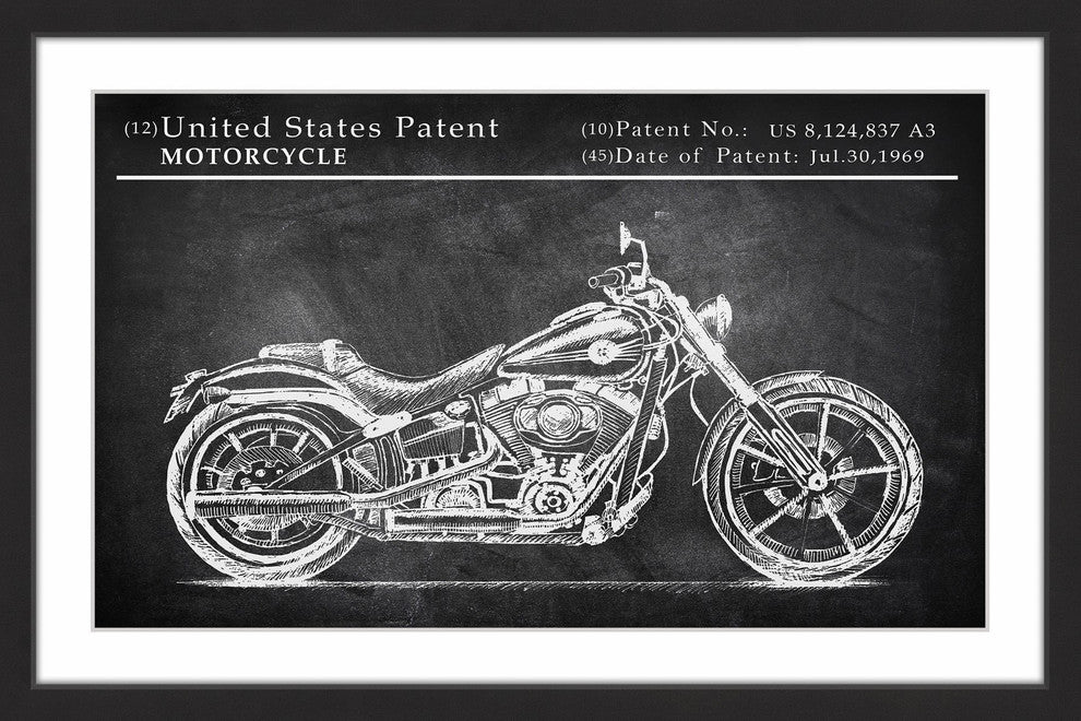 "Antique Motorcycle Design" Framed Painting Print, 18"x12"