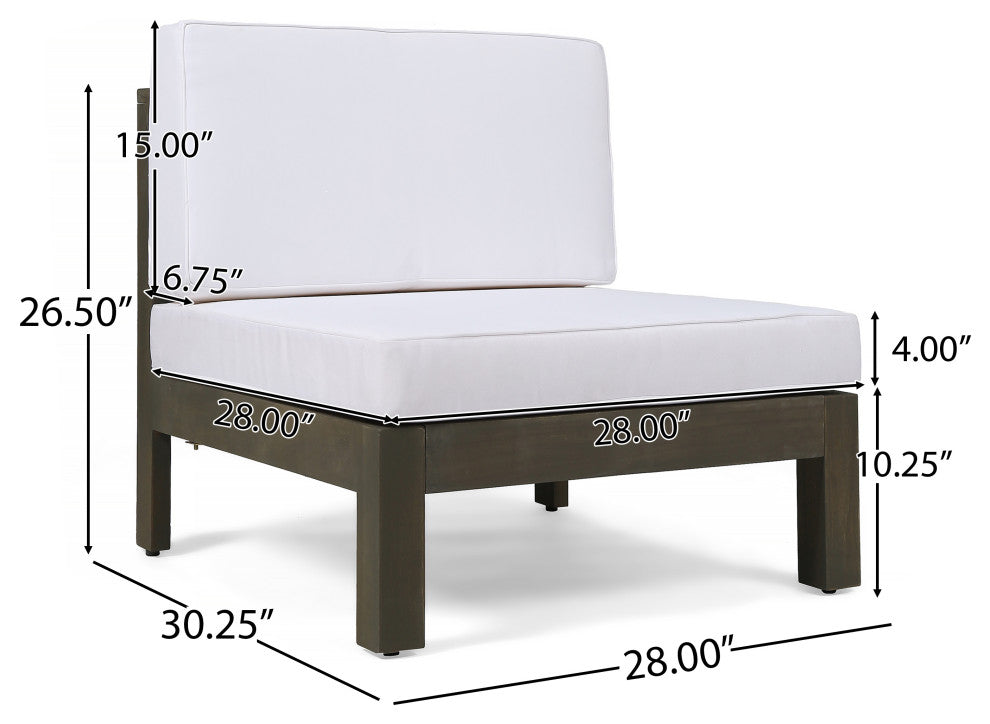GDF Studio 7-Piece Cytheria Outdoor Sectional Acacia Wood Sofa Set With Fire Pit, Gray Finish, White, Dark Gray