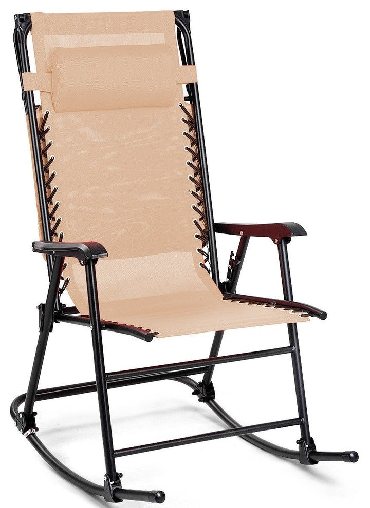 Zero Gravity Folding Rocker Porch Rocking Chair, Beige