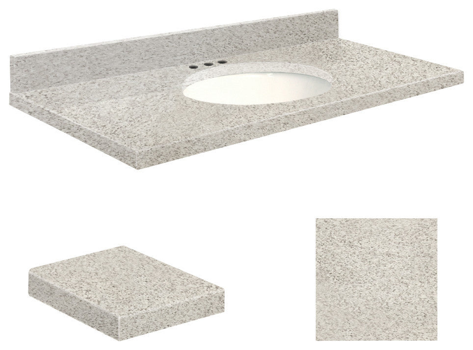 Quartz 49"x19" Vanity Top, Single Faucet Hole, White Bowl, Portage Pass, 8" Cent