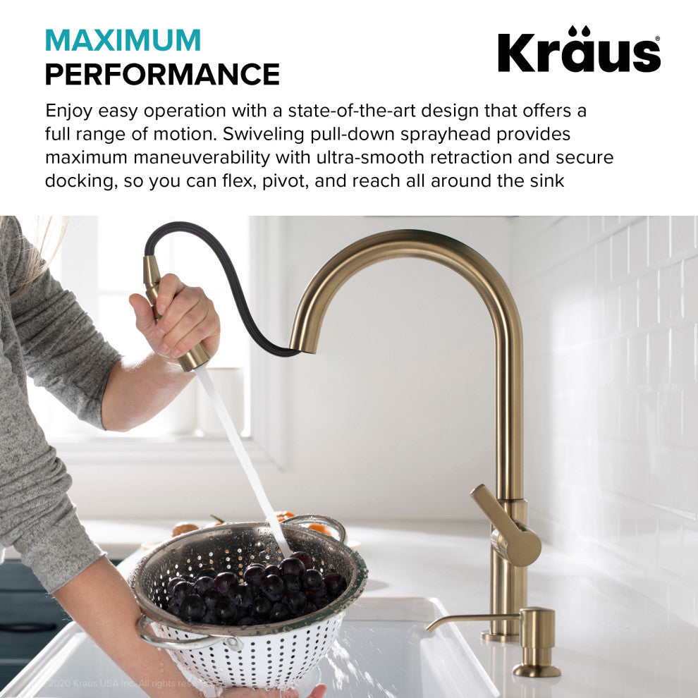 Oletto Pull-Down 1-Hole Kitchen Faucet, Brushed Brass, Model Kpf-2820bb