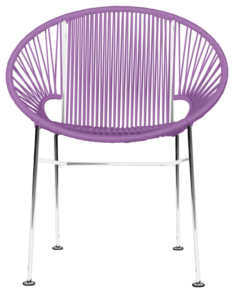 Concha Indoor/Outdoor Handmade Dining Chair, Orchid Weave, Chrome Frame