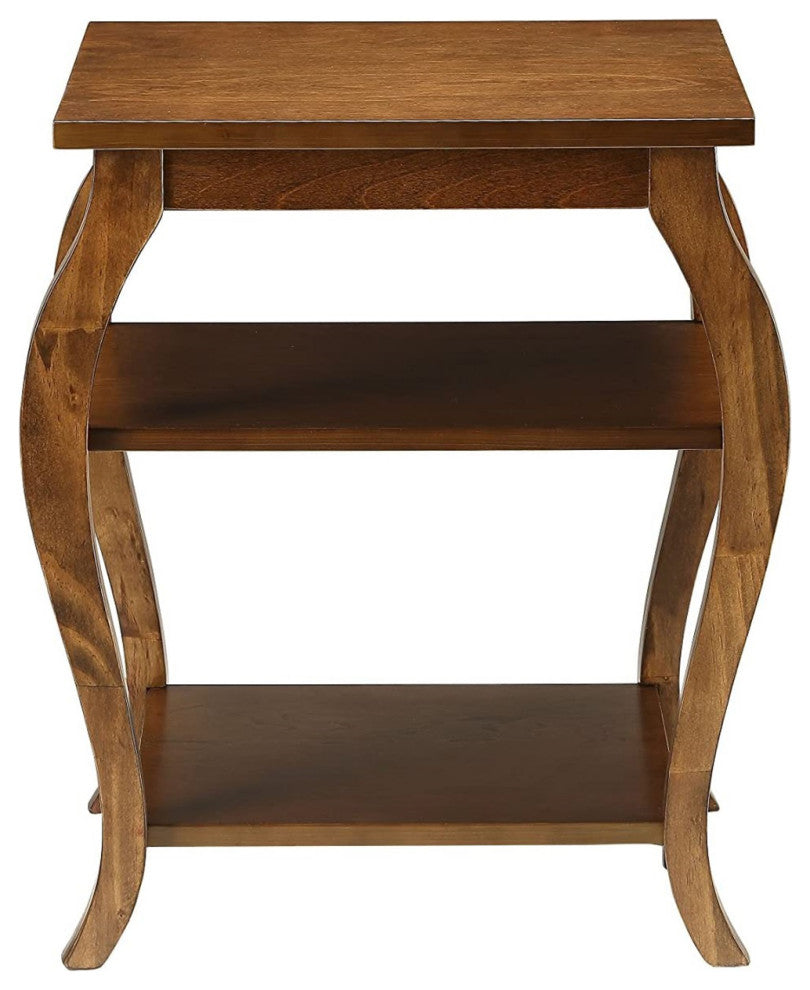 End Table with 2 Lower Shelves, Walnut