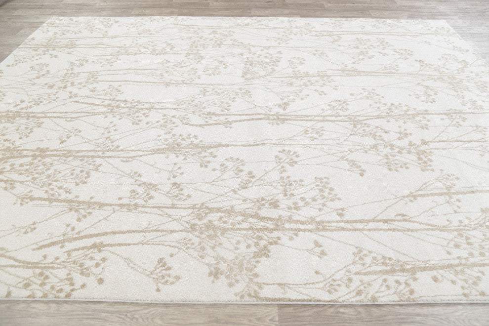 Modern Nature & Floral Turkish Carpet Transitional Area Rug, Beige, 8x10