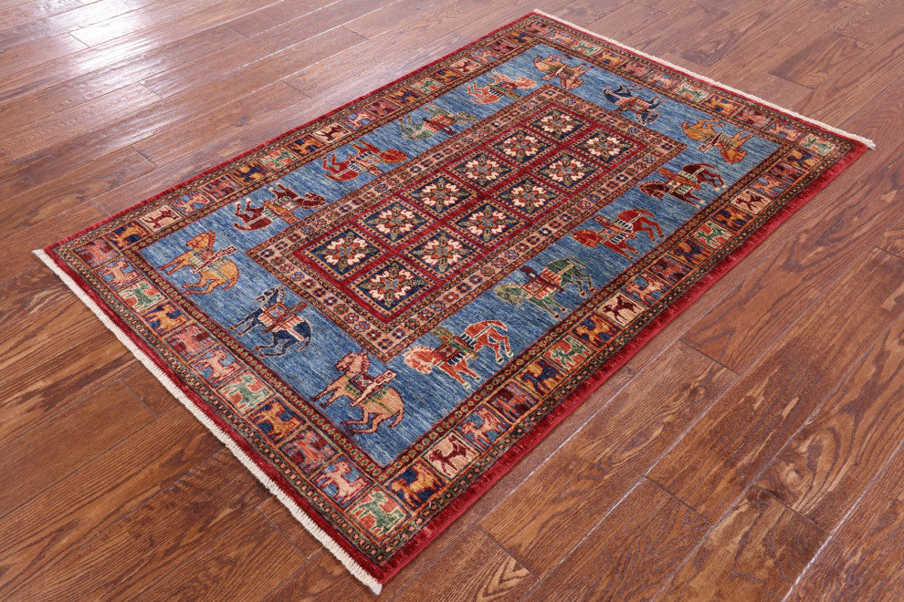 Antiqued Pazyryk Historical Design Handmade Rug 3' 4" X 5' 0" Q10696