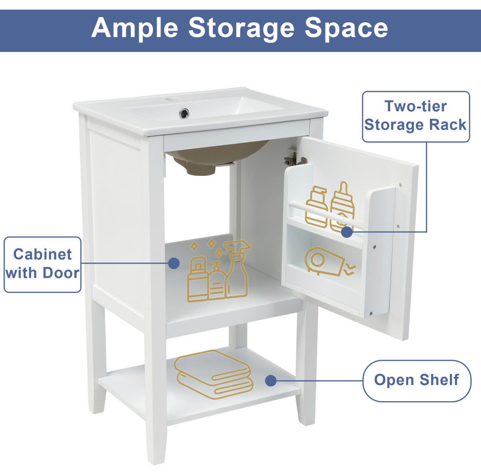 TATEUS 20" Bathroom Vanity With Sink, Bathroom Cabinet, White