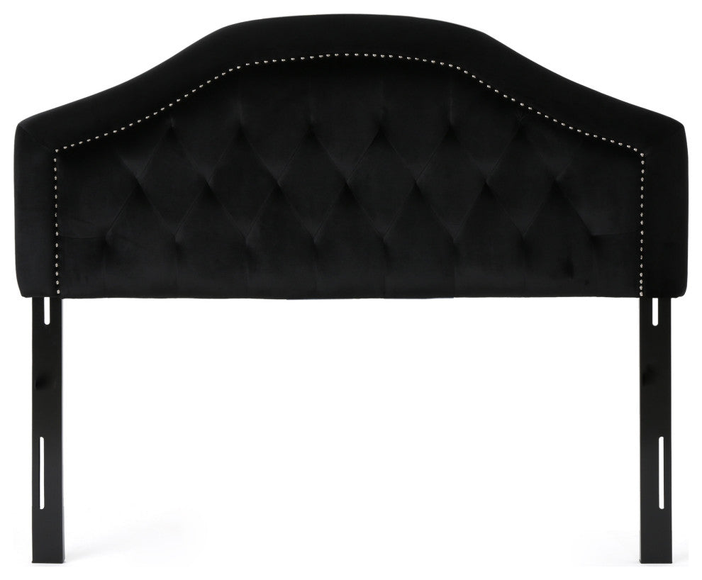 GDF Studio Lazarus New Velvet Studded Seam Tufted Queen/Full Headboard, Black