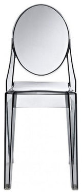 Designer Stackable Transparent Side Chair No Arms Dining Chairs Solid Back, Smoke Gray