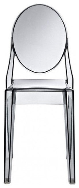 Designer Stackable Transparent Side Chair No Arms Dining Chairs Solid Back, Smoke Gray