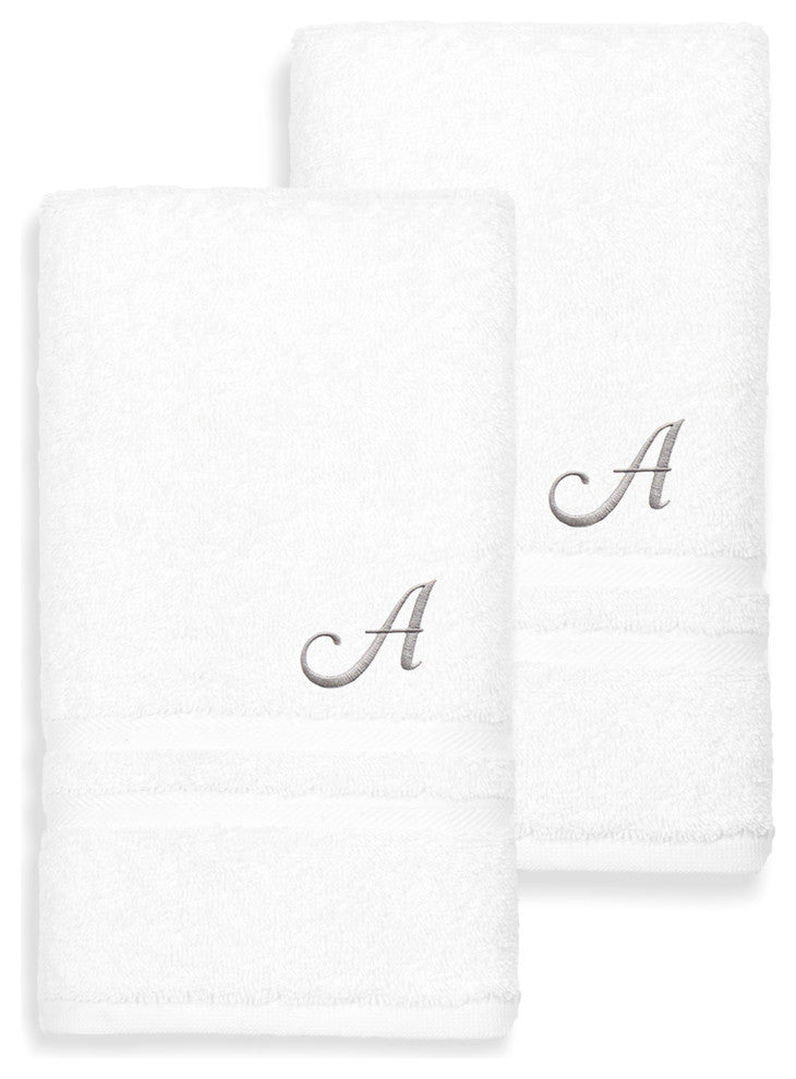 Denzi Hand Towels With Monogrammed Letter, Set of 2, A