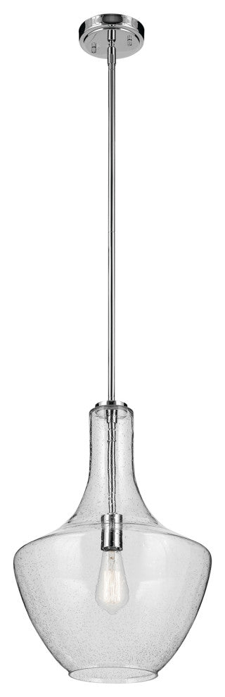 Everly 19.75" 1-Light Bell Pendant With Clear Seeded Glass, Chrome