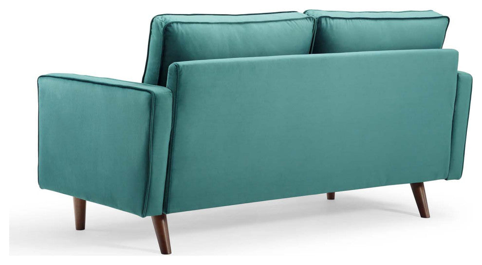 Loveseat Sofa, Velvet, Teal Blue, Modern, Living Lounge Hotel Lobby Hospitality