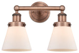 Edison Small Cone-2 Lt 16"Bath Vanity Lt-Antique Copper Finish-Matte White Shade