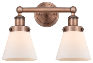 Edison Small Cone-2 Lt 16"Bath Vanity Lt-Antique Copper Finish-Matte White Shade