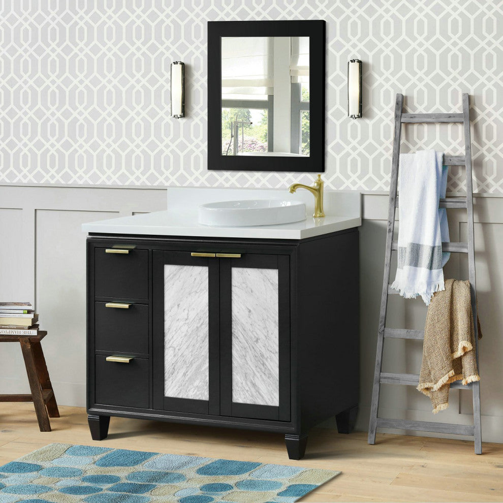 43" Single Vanity, Dark Gray Finish With White Engineered Stone Top