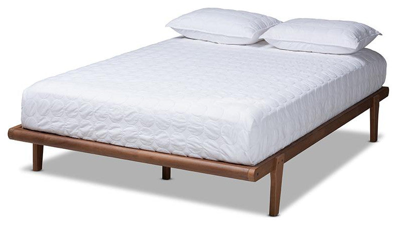 Kaia Mid-Century Modern Walnut Brown Finished Wood King Size Platform Bed Frame