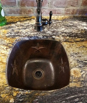 Aged Copper 15" Square Copper Kitchen Wet Bar Sink STAR Design Drain Included