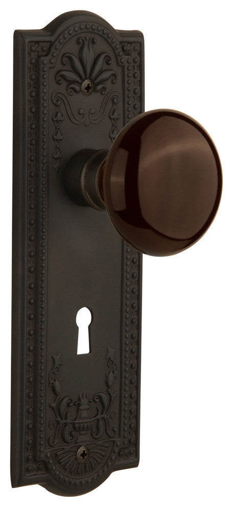 Meadows Plate Interior Mortise Brown Porcelain Door Knob, Oil-Rubbed Bronze