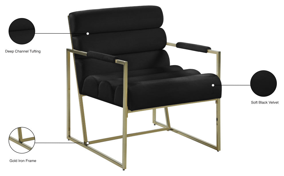 Wayne Velvet Upholstered Accent Chair, Black