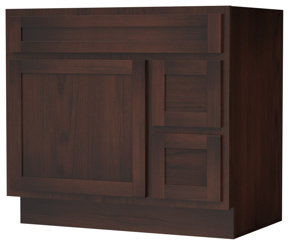 Vanity Art Vanity Base Cabinet, No Top, Drawers on Right, 36", Brown