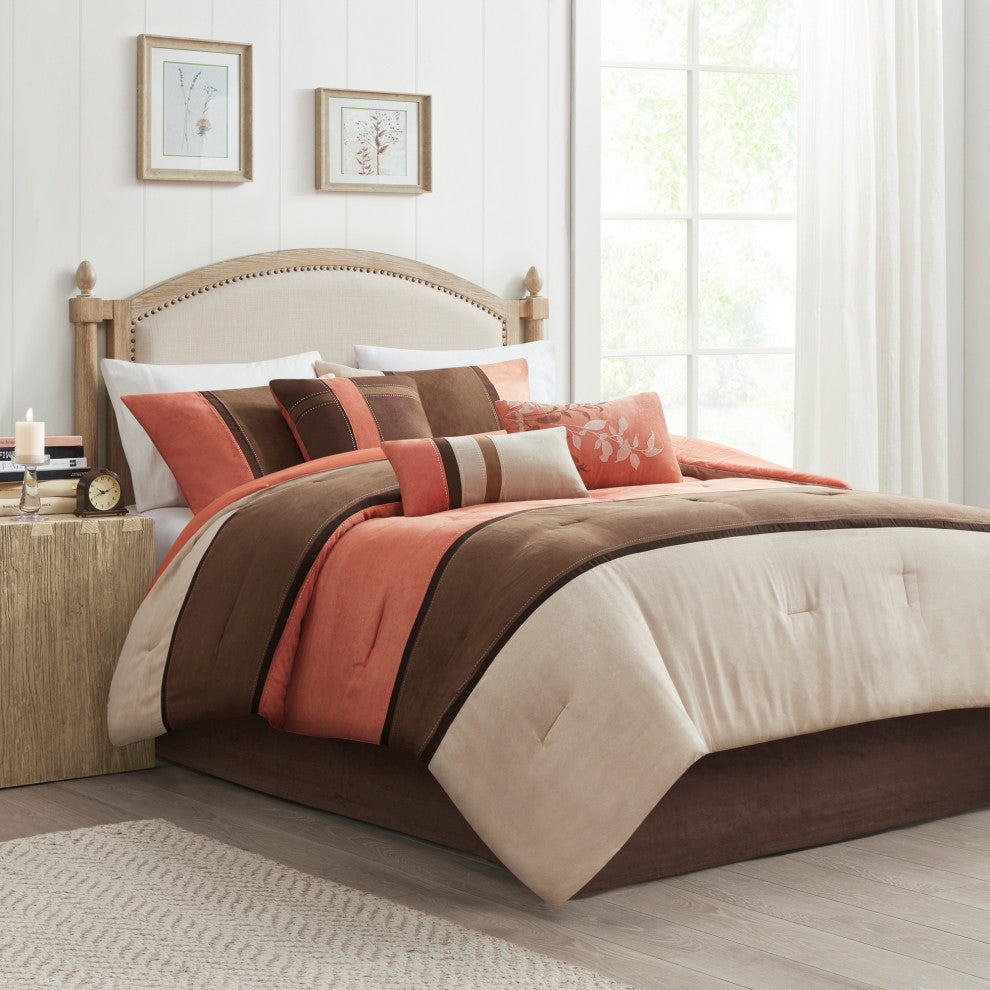 Madison Park Palisades Palizzate Suede 7-Piece Comforter Set, Black, Coral, King