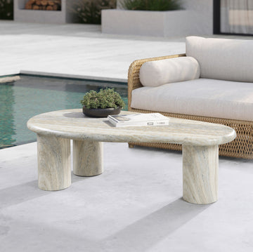 Sassari Finished Concrete Indoor/Outdoor Coffee Table, Travertine Finish