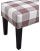 MIley Bench with Silver Nail Trim, Brown/Linen Buffalo Check/Dark Espresso Legs