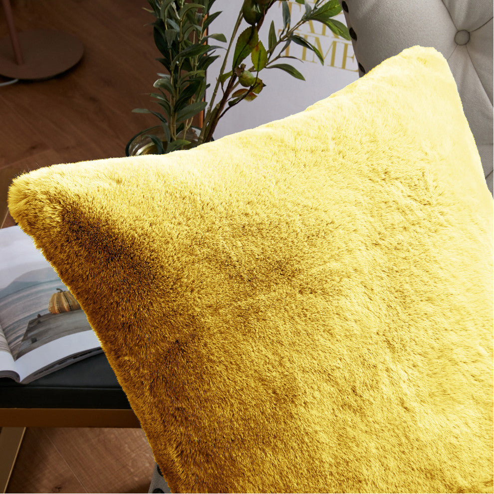 Heavy Faux Fur Throw Pillow Covers 2pcs Set, Sunshine Yellow, 20''x20''