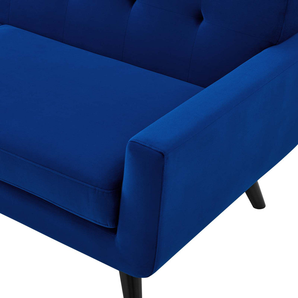 Sofa, Blue Navy, Velvet, Modern, Mid Century Living Hotel Lounge Cafe Lobby