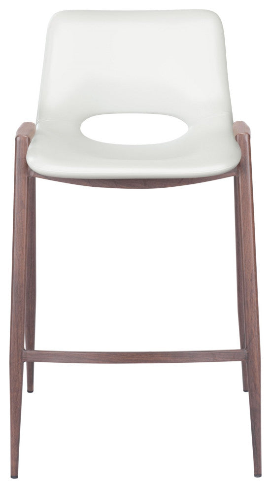 Counter Stool Chair, Set of 2, Faux Vinyl Leather, Steel, White, Walnut