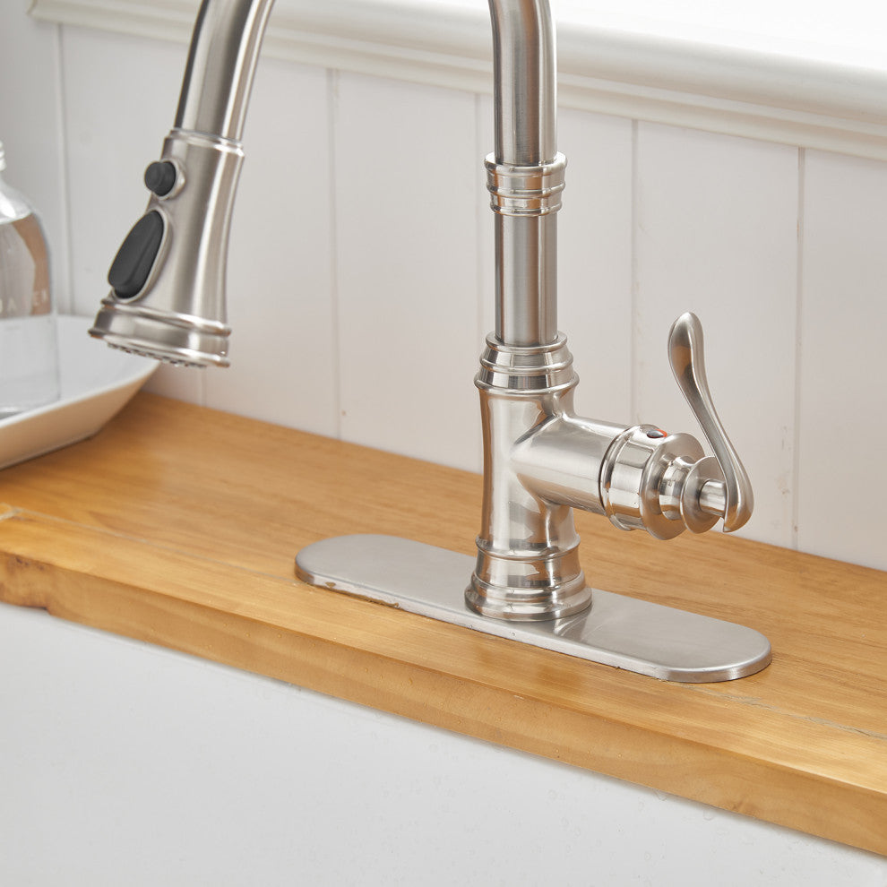 Wellfor Single Level Stainless Steel Kitchen Sink Faucet With Pull down Sprayer, Brushed Nickel