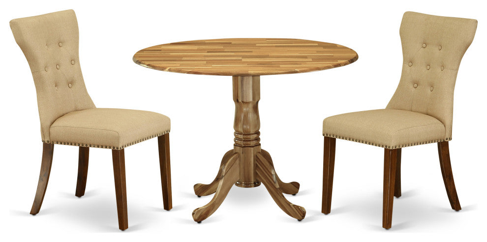 3Pc Dining Set, Kitchen Table, 2 Kitchen Parson Chairs, Brown Seat, Natural