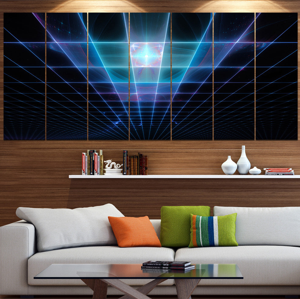 Blue Laser Protective Grids, Abstract Canvas Art Print, 83"x32", 7 Panels