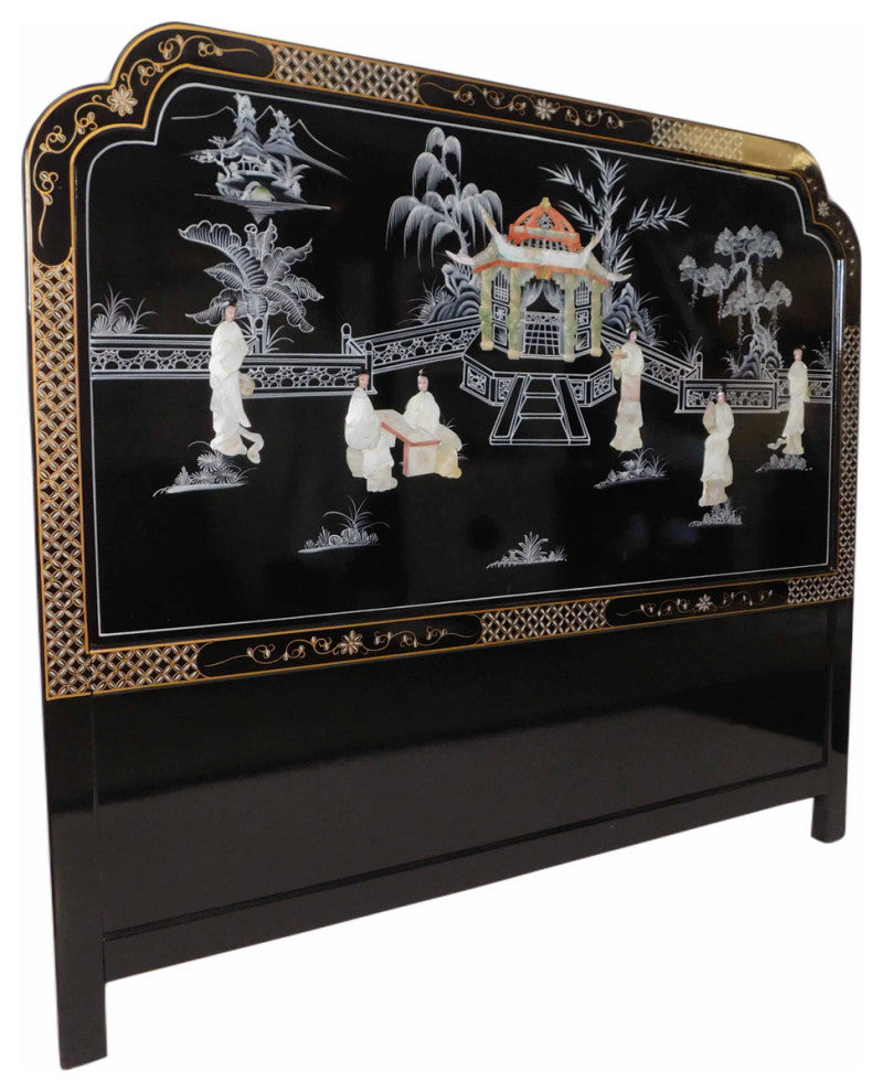 Black Lacquer Headboard Inlaid With Mother of Pearl, King Size 74"x54"