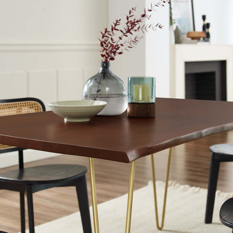Henley 60" Live Edge Acacia Wood Dining Table, Gold Walnut
