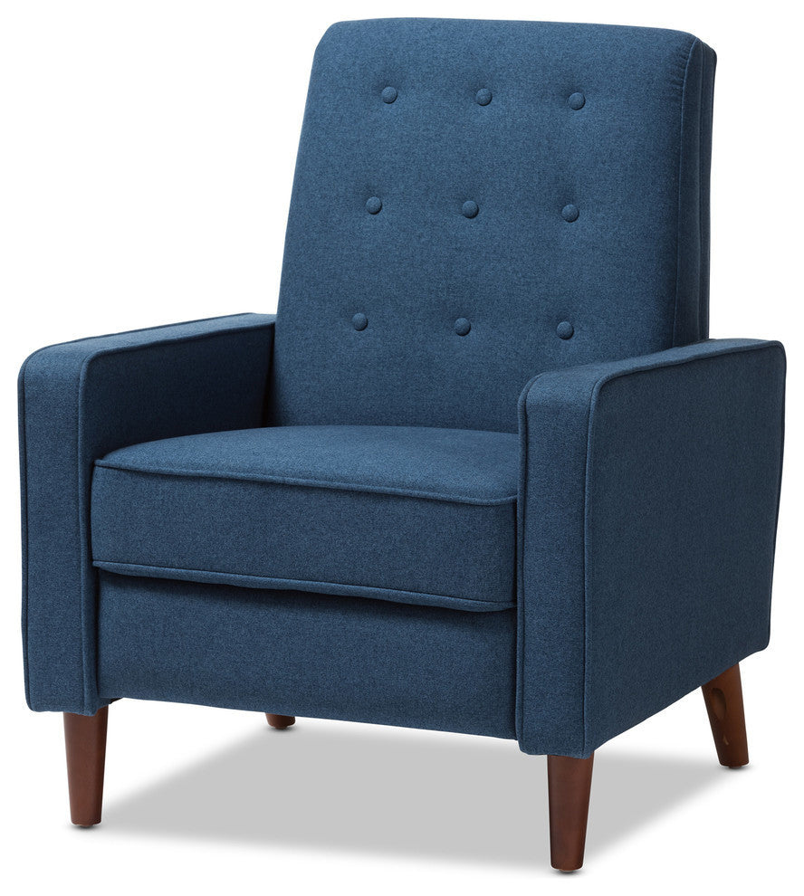 Mathias Mid-Century Modern Blue Fabric Upholstered Lounge Chair
