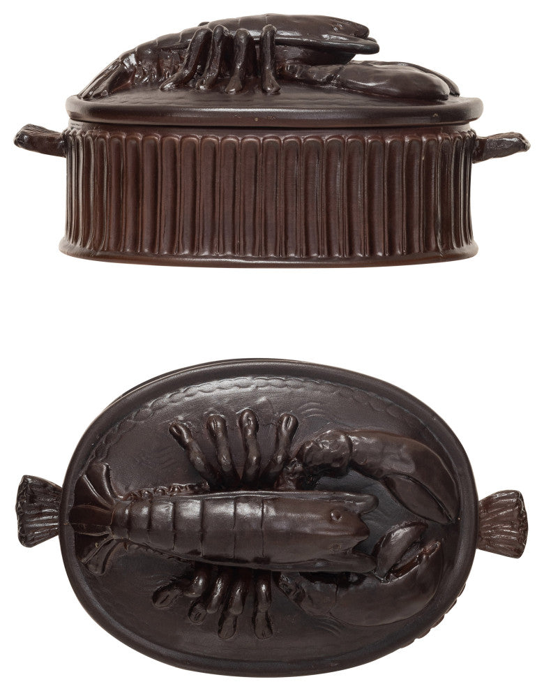 Matte Stoneware Baker With Lobster Design, Brown