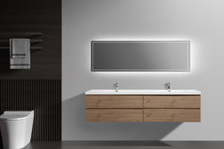Aurora Wall Mount Vanity, White Acrylic Top, Sonoma Oak, 84"