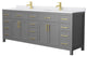 84"DBL Bathroom Vanity Dark Gray, White Cult.Marble Countertop, Sinks, Gold Trim