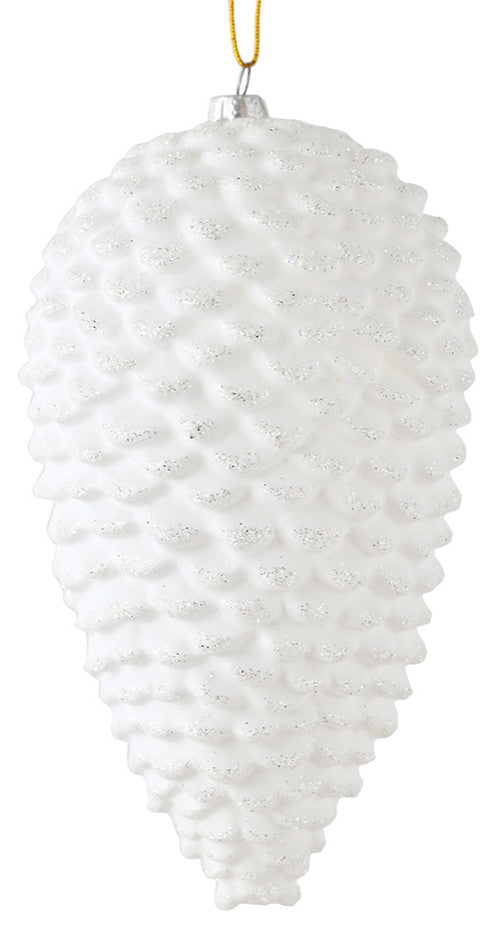 Vickerman N187311D 10" White Matte Glitter Pinecone Christmas Ornament