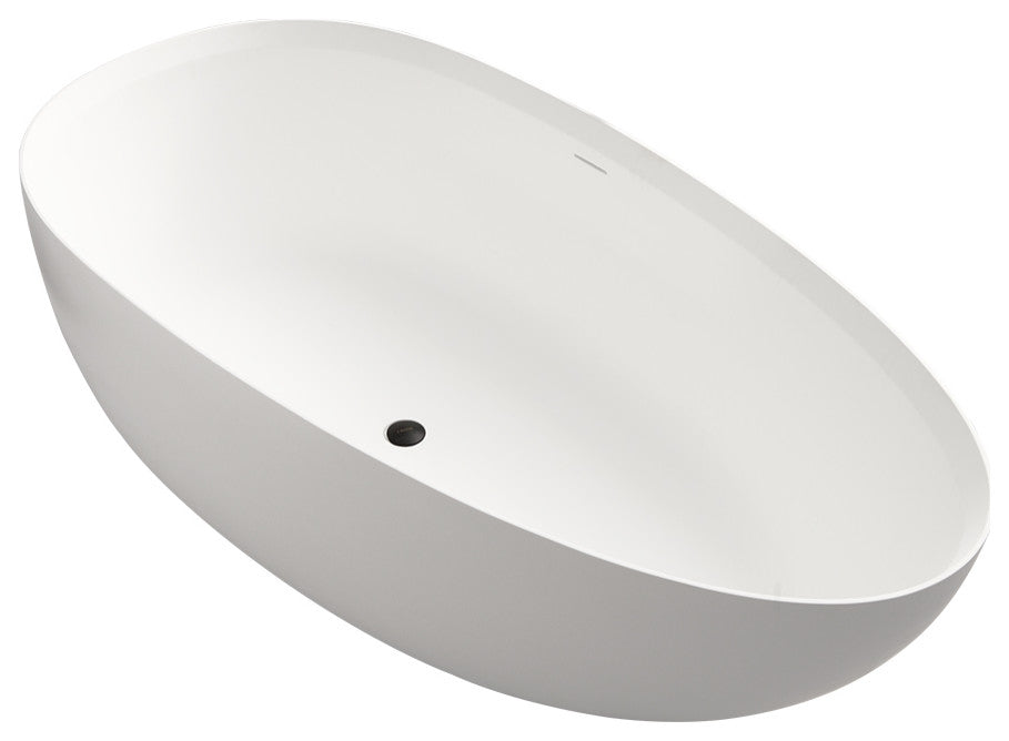 Stone Resin Solid Surface Freestanding Bathtub Soaking Tub, 59", Matte White